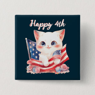 Patriotic Kitten 4 juli, Lycklig 4:e Anpassningsba Knapp