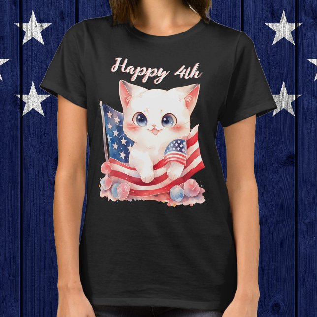 Patriotic Kitten 4 juli, Lycklig 4:e Anpassningsba T Shirt (Patriotic Kitten 4th of July Happy 4th Custom T-Shirt)