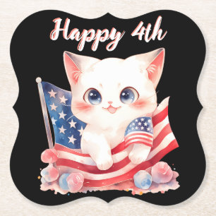 Patriotic Kitten 4 juli, Lycklig 4:e Anpassningsba Underlägg Papper