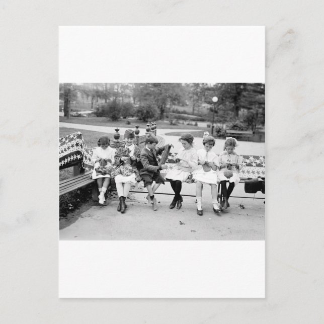 Patriotic Knitting Bee, tidigt 1900-talet Vykort (Framsida)