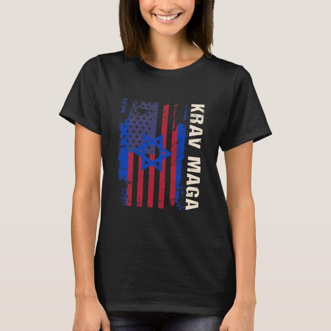 Patriotic Krav Maga Us Flagga israelisk T Shirt (Framsida)