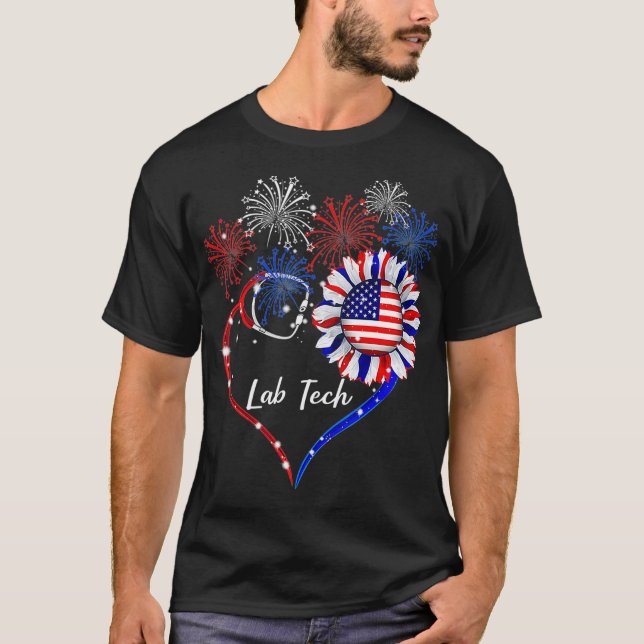 Patriotic Lab Tech Sunflower 4th Of July American  T Shirt (Framsida)