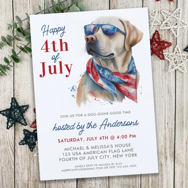 Patriotic Labrador Hund USA flagga 4 juli Party Inbjudningar (Skapare uppladdad)
