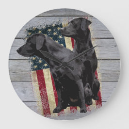 Patriotic Labrador Retriever, American Flagga Larg Stor Klocka