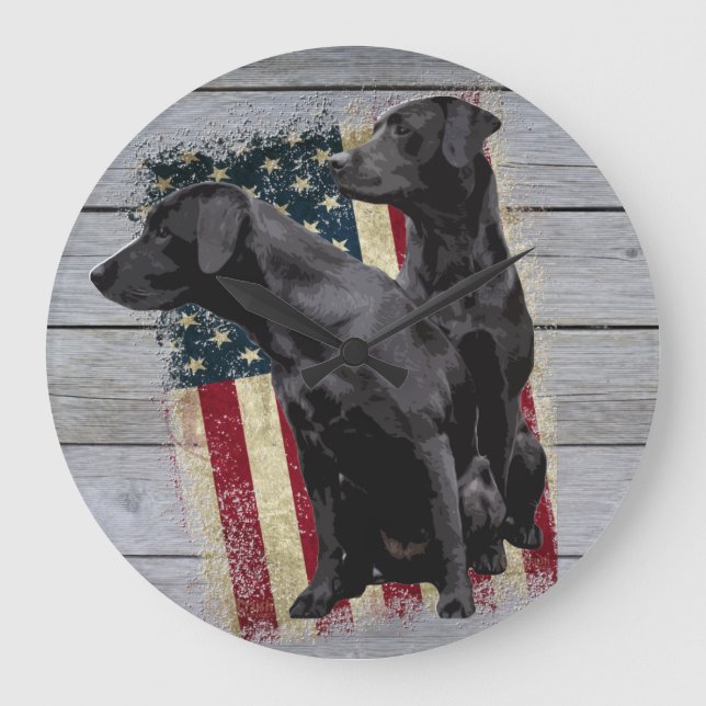 Patriotic Labrador Retriever, American Flagga Larg Stor Klocka (Framsida)