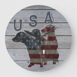 Patriotic Labrador Retriever, American Flagga Larg Stor Klocka