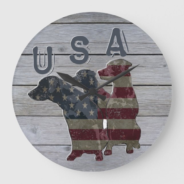 Patriotic Labrador Retriever, American Flagga Larg Stor Klocka (Framsida)