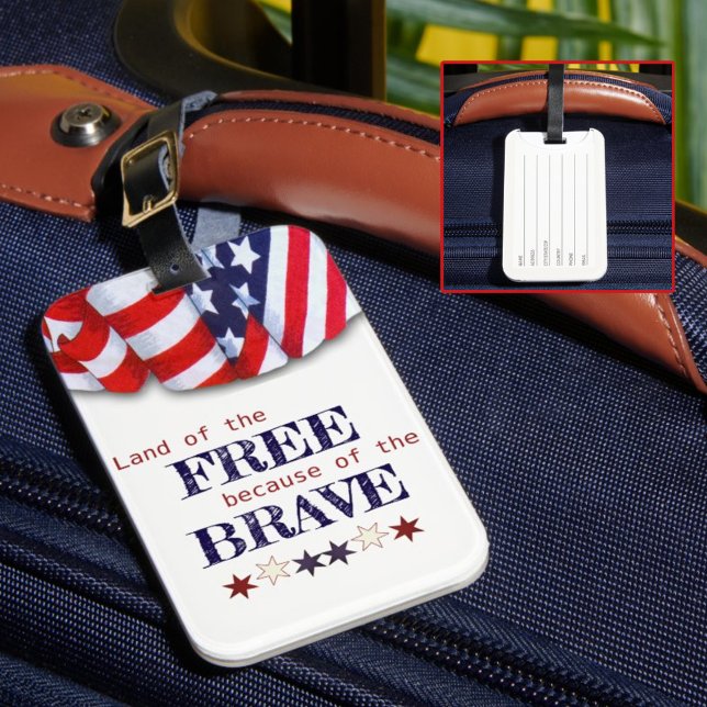Patriotic Land of the Free Bunting Bagagebricka (luggage tag front and back)