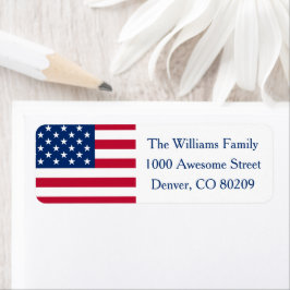 Patriotic Land USA Amerikanska Flagga Rött vitt bl Returadress Etikett