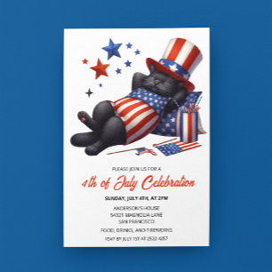 Patriotic Lazy Black Cat 4:e juli-inbjudan Spara Datumet