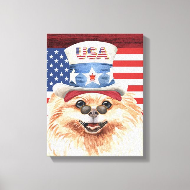 Patriotic Leksak pom Hund American flagga Canvastryck (Framsida)