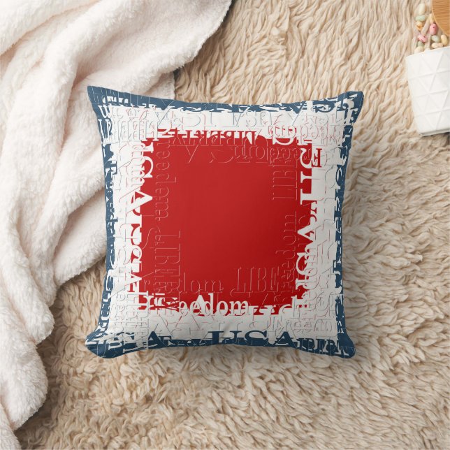 Patriotic Liberty Square Red White & Blue Kudde (Filt)