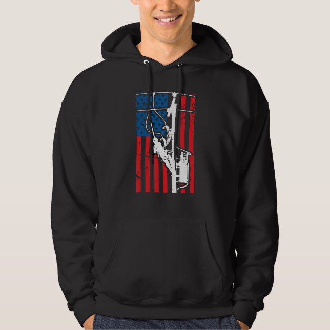 Patriotic Lineman Tools Amercia USA Flag Electrici Hoodie (Framsida)