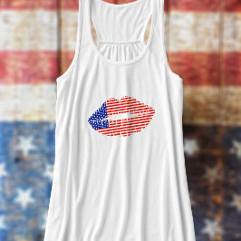 Patriotic Lipstick Kiss USA flagga Womens Tanktop Linne Med Racerback