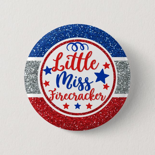 Patriotic Little Miss Firecracker Glittery Knapp (Framsida)