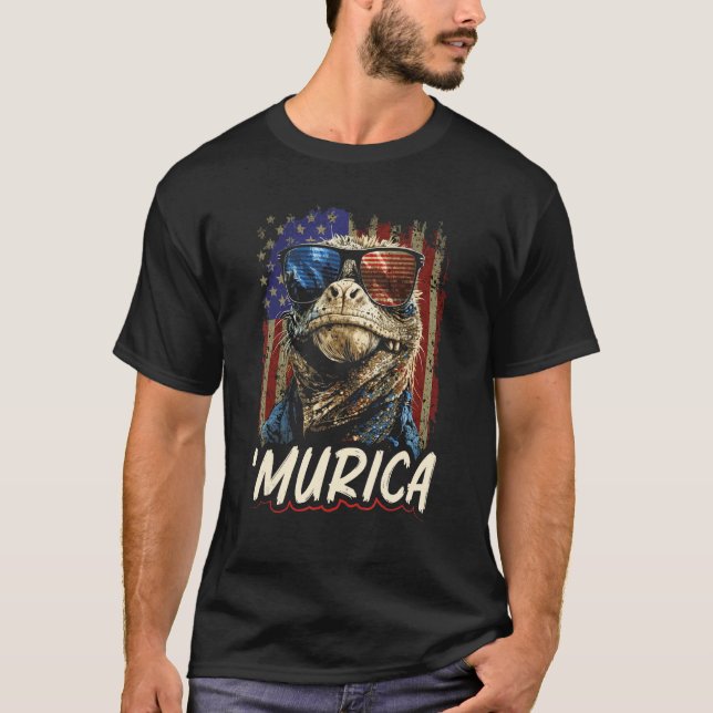 Patriotic Lizard Murica 4:e juli Bearded Dragon T Shirt (Framsida)