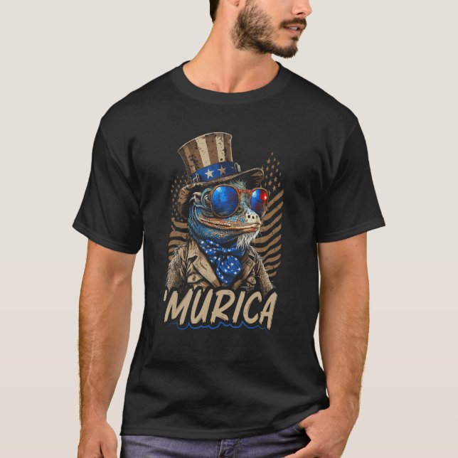 Patriotic Lizard Murica 4th of July Bearded Dragon T Shirt (Framsida)