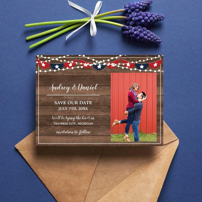 Patriotic Ljus Ram juli fjärde Bröllop Spara Datumet (Skapare uppladdad)
