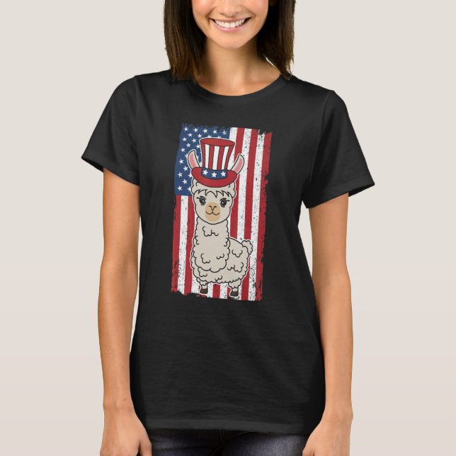 Patriotic Llama  July 4th For Men Women Animal  2 T Shirt (Framsida)