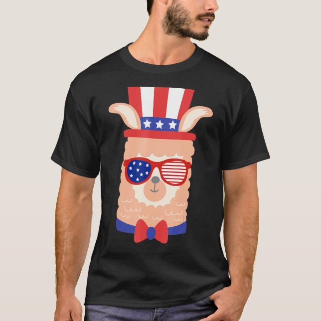 Patriotic Llama Sunglasses, 4:e juli Indepen T Shirt (Framsida)