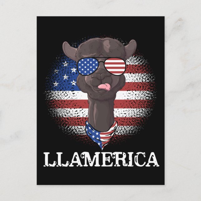 Patriotic Llama USA American Flagga 4 juli Vykort (Framsida)