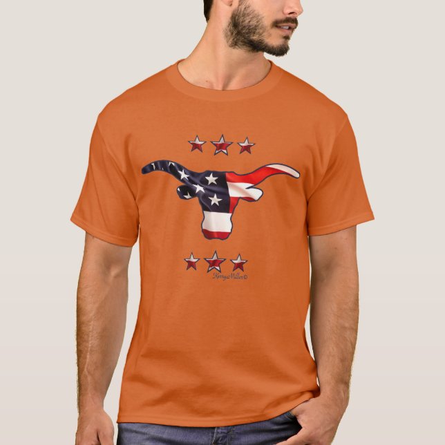 Patriotic - Longhorn Steer T Shirt (Framsida)