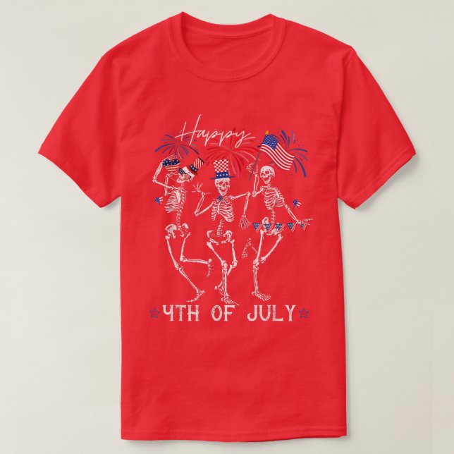 Patriotic Lycklig Fjärde juli Lundny Dancing Skele T Shirt (Design framsida)