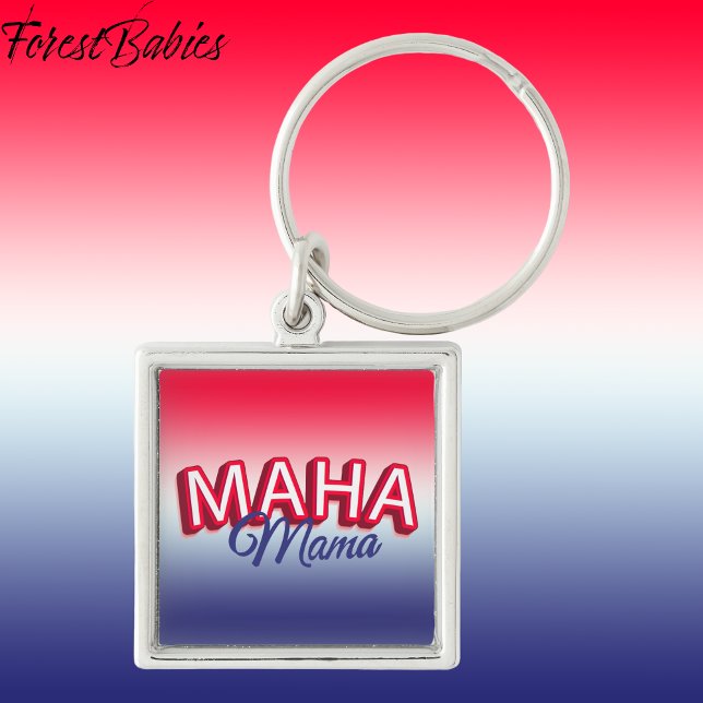 Patriotic MAHA Mamma Gör Amerika friska igen 🇺 🇸 Fyrkantig Silverfärgad Nyckelring (MAHA Mama red white & blue gradient Make America Healthy Again Keychain)
