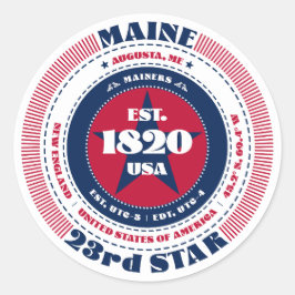Patriotic Maine Circle Design Sticker Runt Klistermärke