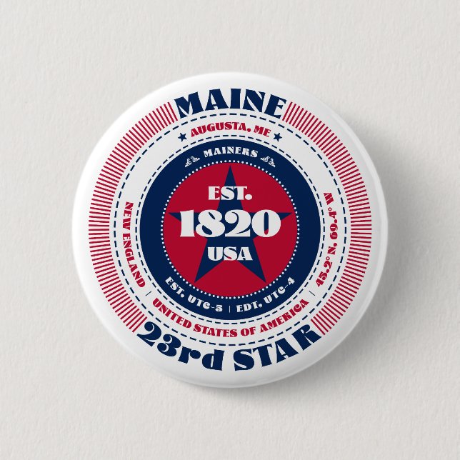 Patriotic Maine Circle med statsinformation Knapp (Framsida)