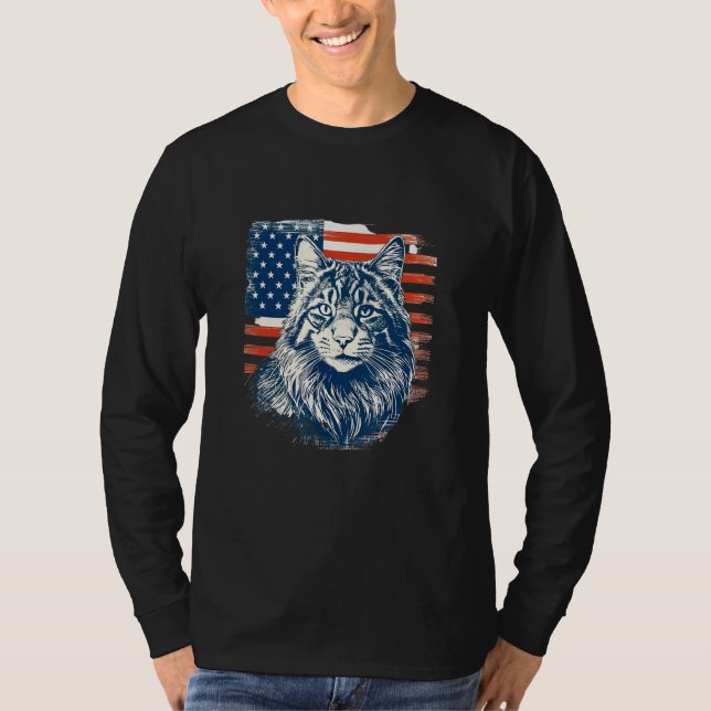 Patriotic Maine Coon Face Independence Day Feline  T Shirt (Framsida)