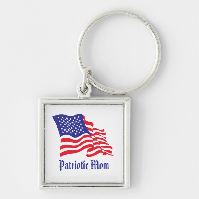 Patriotic Mamma/Mors dag Fyrkantig Silverfärgad Nyckelring (Framsidan)