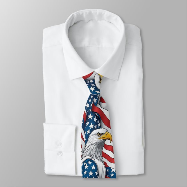 Patriotic Manar Tie: American Eagle och USA flagga Slips (Bunden)