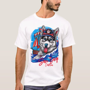 Patriotic Maritime Husky Malamute Hund, San Diego T Shirt