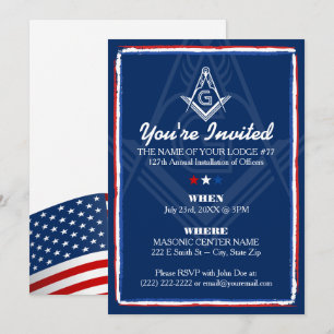 Patriotic Masonic-inbjudningar Röd vit och blå Inbjudningar
