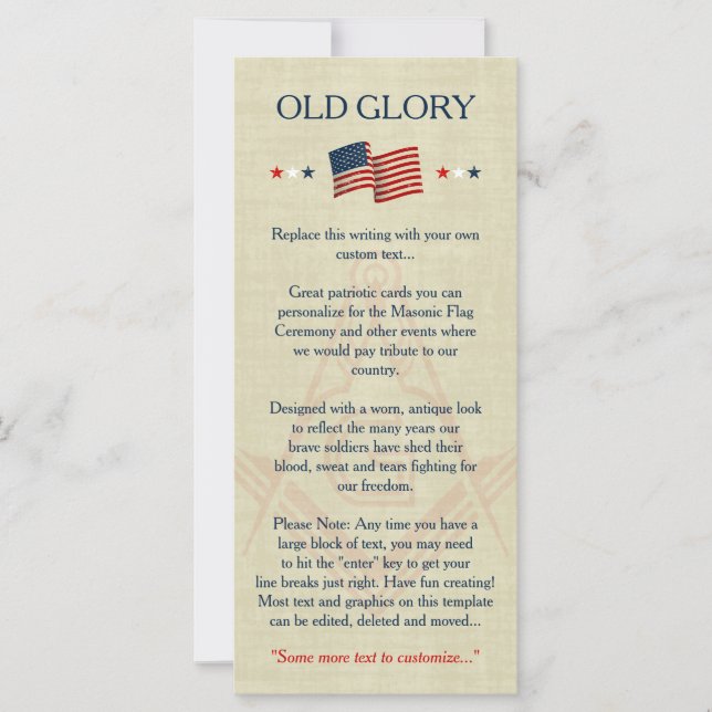 Patriotic Masonic Old glory Flagga Cards | Freemas (Framsida)