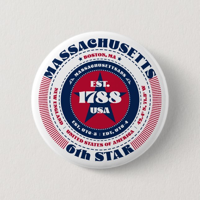 Patriotic Massachusetts Circle med statsinformatio Knapp (Framsida)