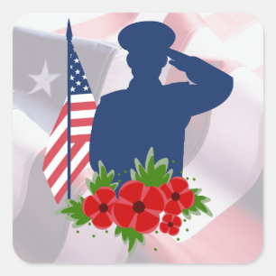 Patriotic Memorial Day American Soldier Salute Fyrkantigt Klistermärke
