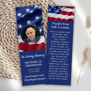 Patriotic Memorial Photo Funeral Prayer Bookmark Litet Visitkort