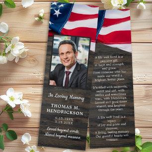 Patriotic Memorial Photo Funeral Prayer Bookmark Litet Visitkort