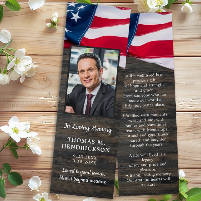 Patriotic Memorial Photo Funeral Prayer Bookmark Litet Visitkort (Skapare uppladdad)