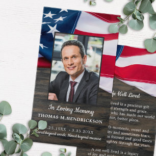 Patriotic Memorial Photo Funeral Prayer Card Visitkort