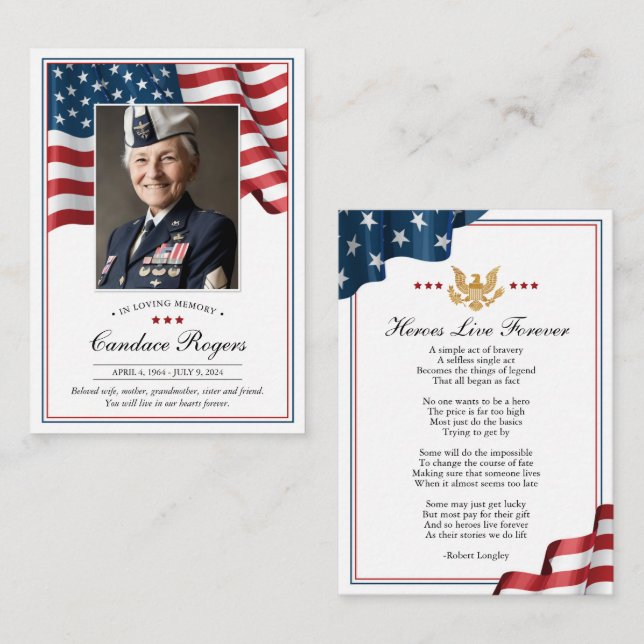 Patriotic Memorial Prayer Card Anteckningskort (Fram/baksida)