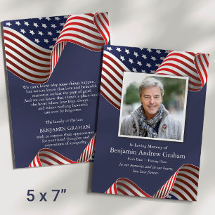 Patriotic Memorial Veteran American Flagga Funeral Inbjudningar