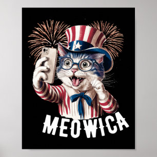 Patriotic Meowica 4:e juli Cat American Flagga Se Poster