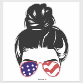 Patriotic Messy Bun Sticker – USA Flag Sunglasses Klistermärken