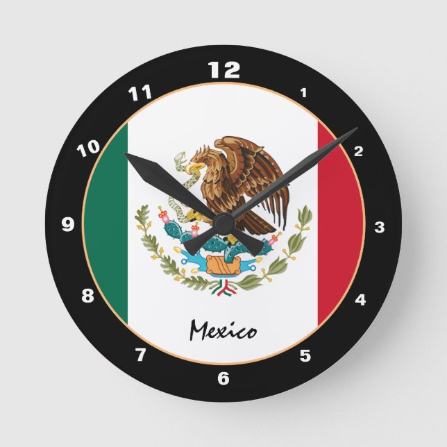 Patriotic Mexican Flagga, Mexiko Home / design Rund Klocka (Framsida)