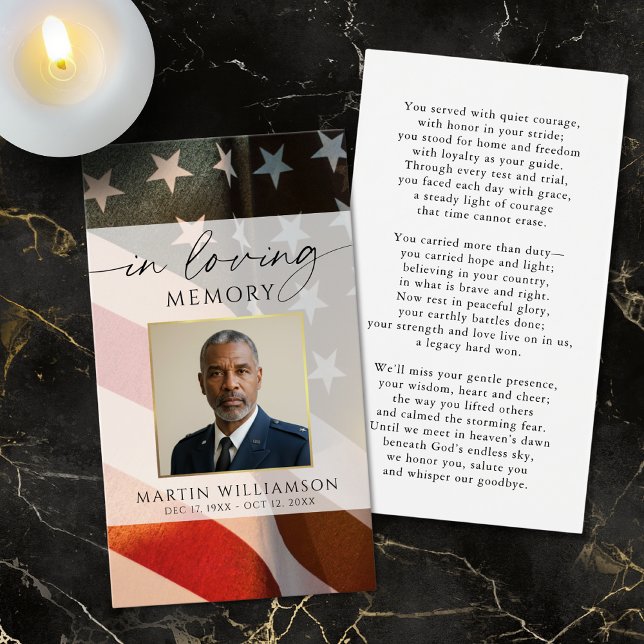 Patriotic Military Funeral Photo Prayer Card Visitkort (Skapare uppladdad)