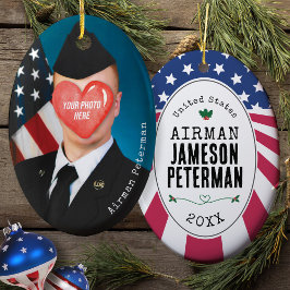 Patriotic Military Gift Photo Rank Namn jul Julgransprydnad Keramik