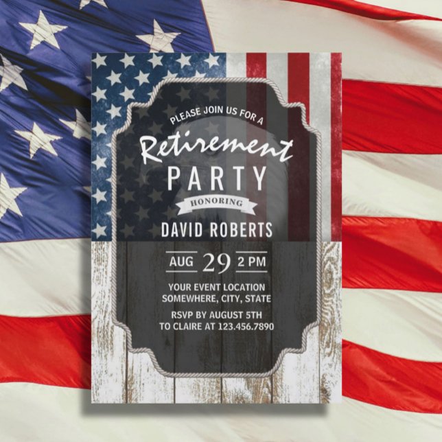 Patriotic Military Pension USA flagga Rustic Wood Inbjudningar (Skapare uppladdad)